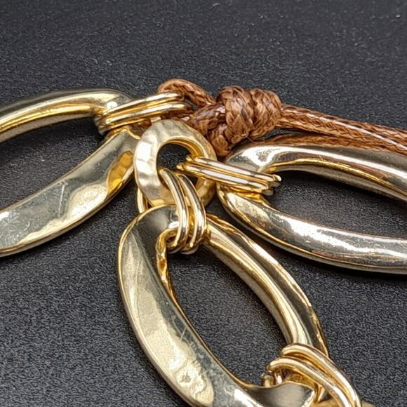 Chico's Golden Link Necklace, Brown Twisted Leather Cord, 25 Inches - Picture 9 of 12